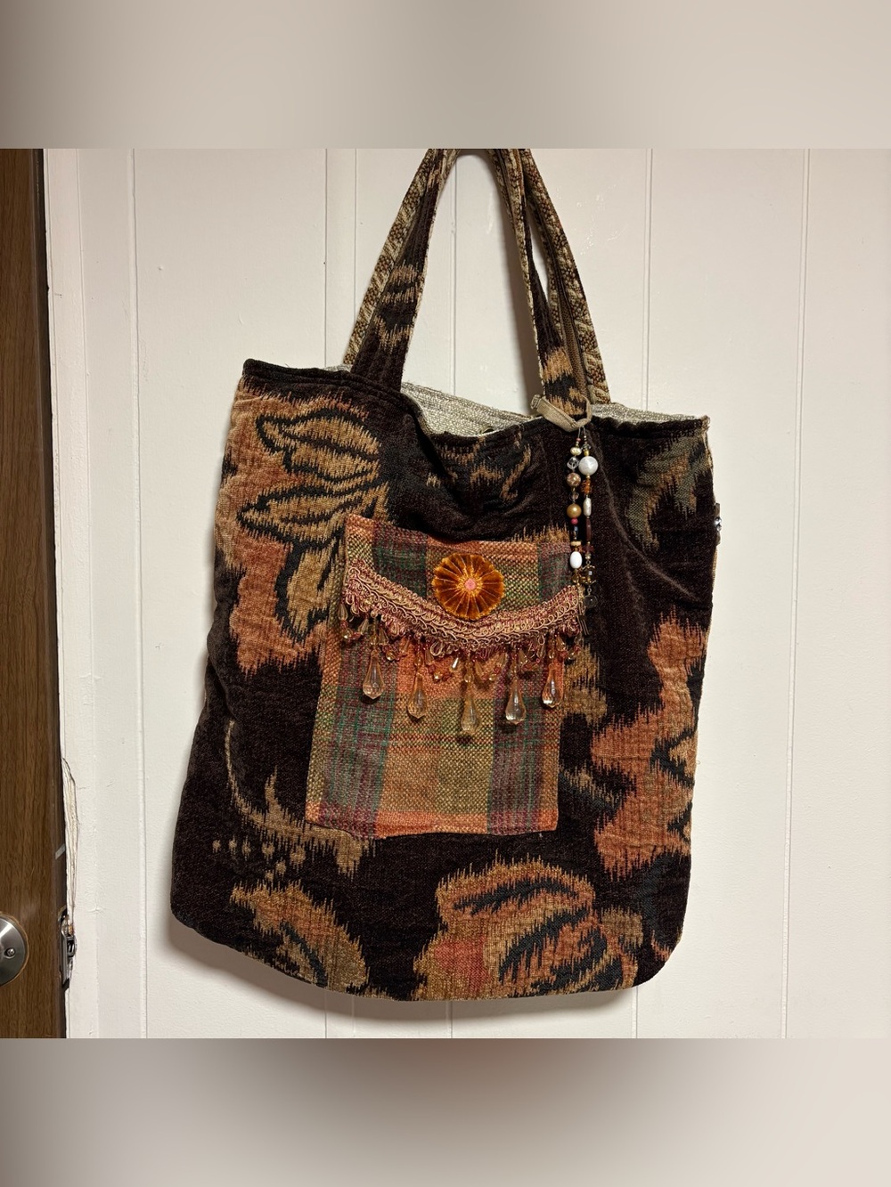 Handmade Patchwork Fabric Tapestry Whimsical Witchy Mystic Cottagecore Boho Tote - Picture 6 of 8